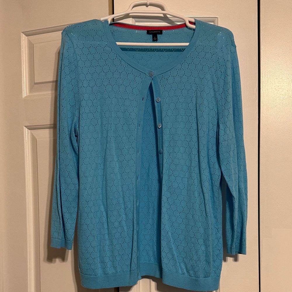 Talbots Blue Sweater with Red Trim